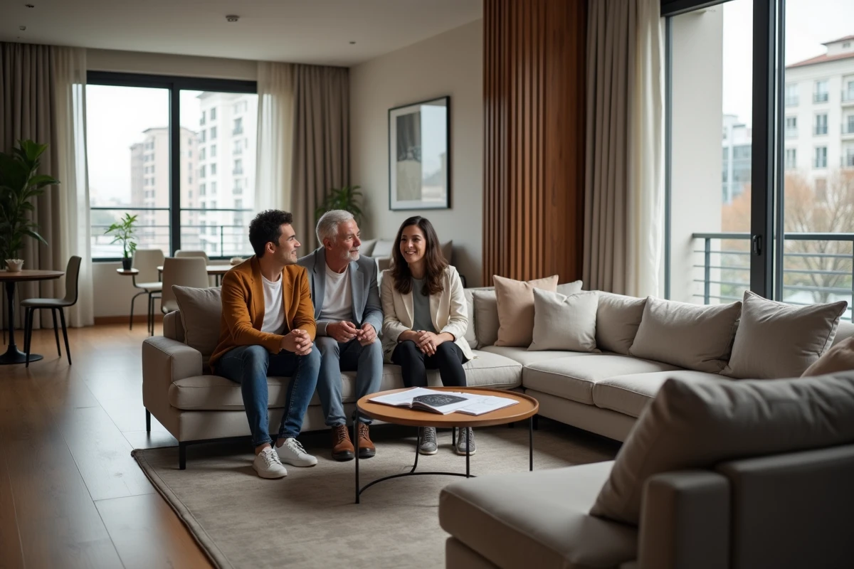 Couple en visite immobiliere dans un appartement élégant