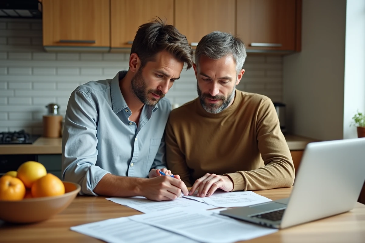 Couple consultant des documents administratifs pour suivre leur demande de logement