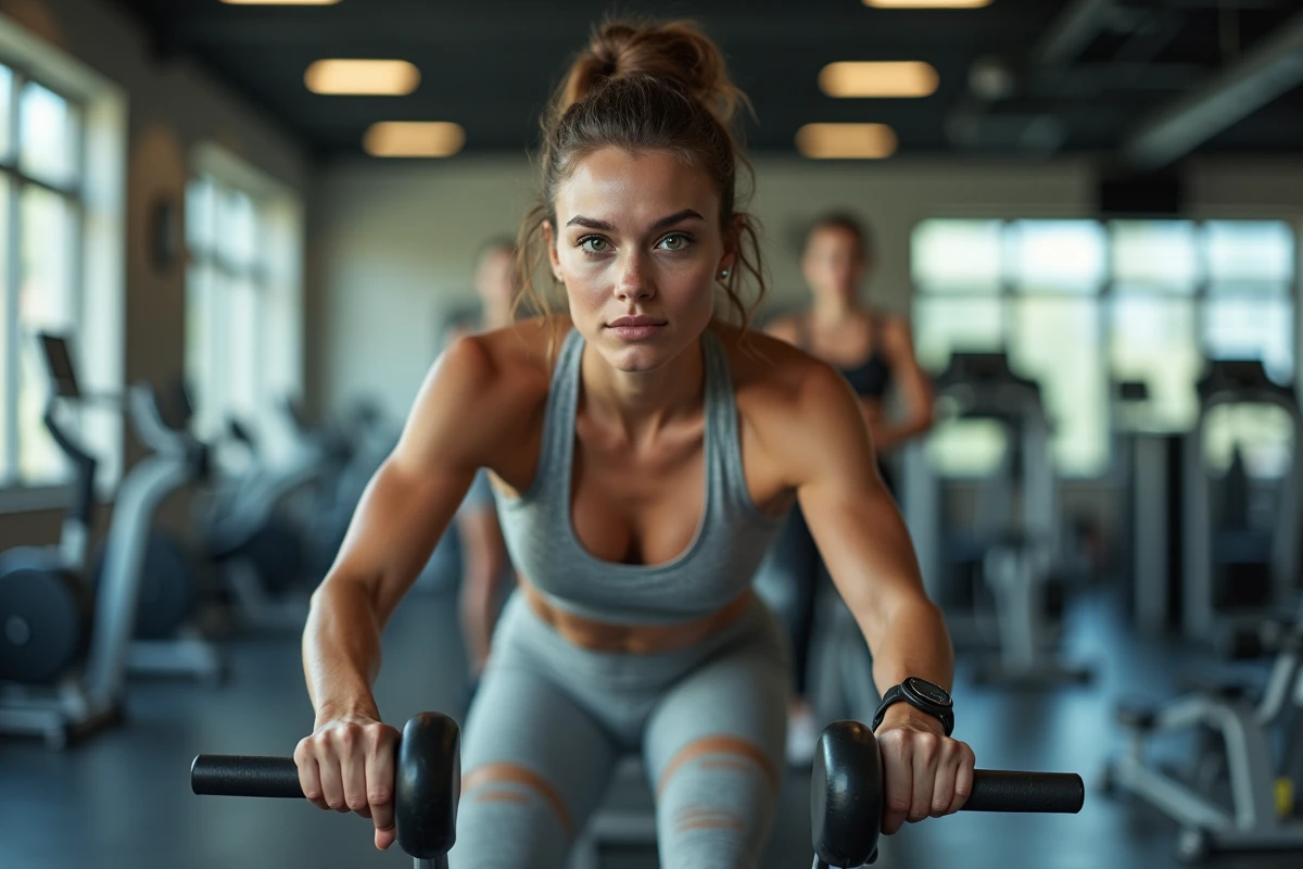 Jeune femme entraînant dans une salle de sport lumineuse