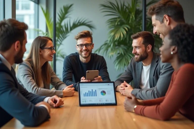 Groupe de professionnels en réunion dans un bureau moderne