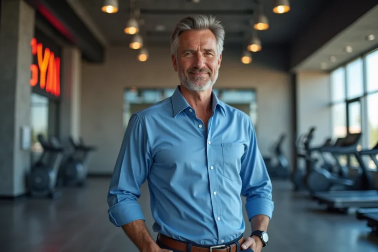 Homme d'âge moyen dans une salle de sport moderne
