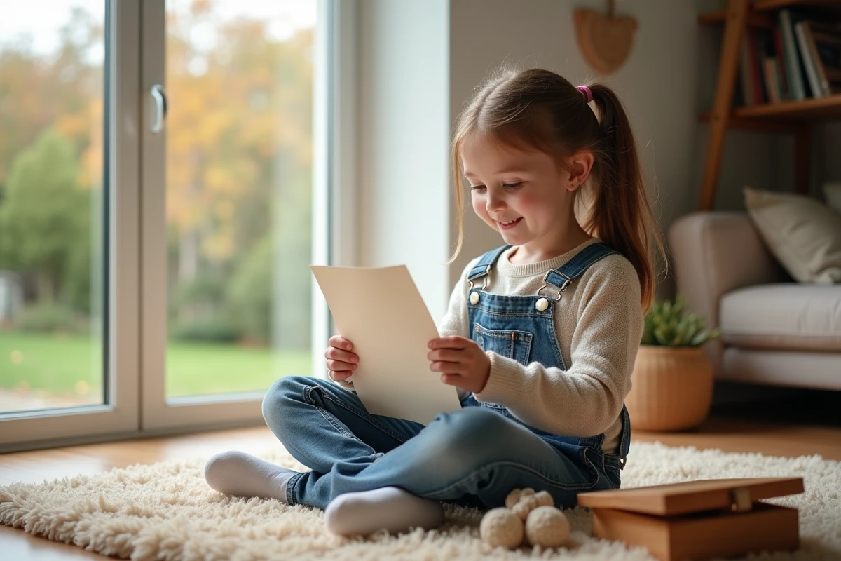 Jeune fille lisant une lettre dans un salon lumineux