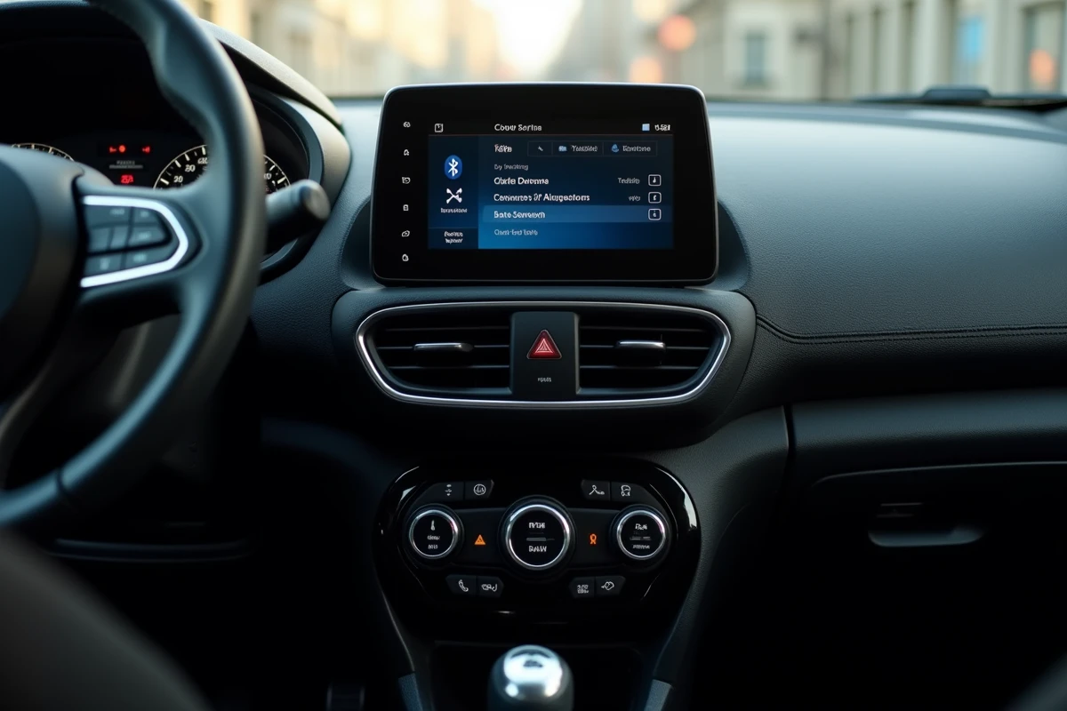 Écran du système multimédia d'une Renault Clio 3 affichant le menu de connexion Bluetooth